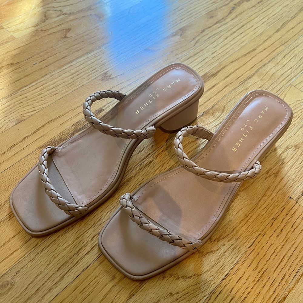 Marc Fisher Cream Braided Strap Mules